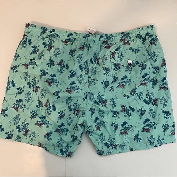 NWT Teal Tropical Print Swim Trunks - Picture 3 of 4